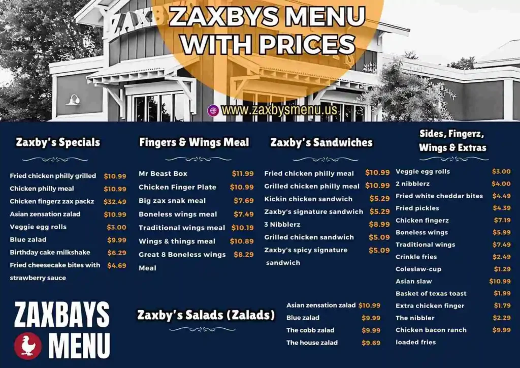 Zaxbys Menu with Price