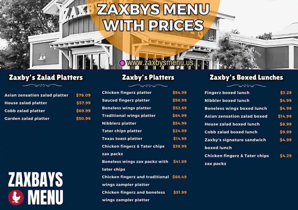 Zaxbys Menu with Price