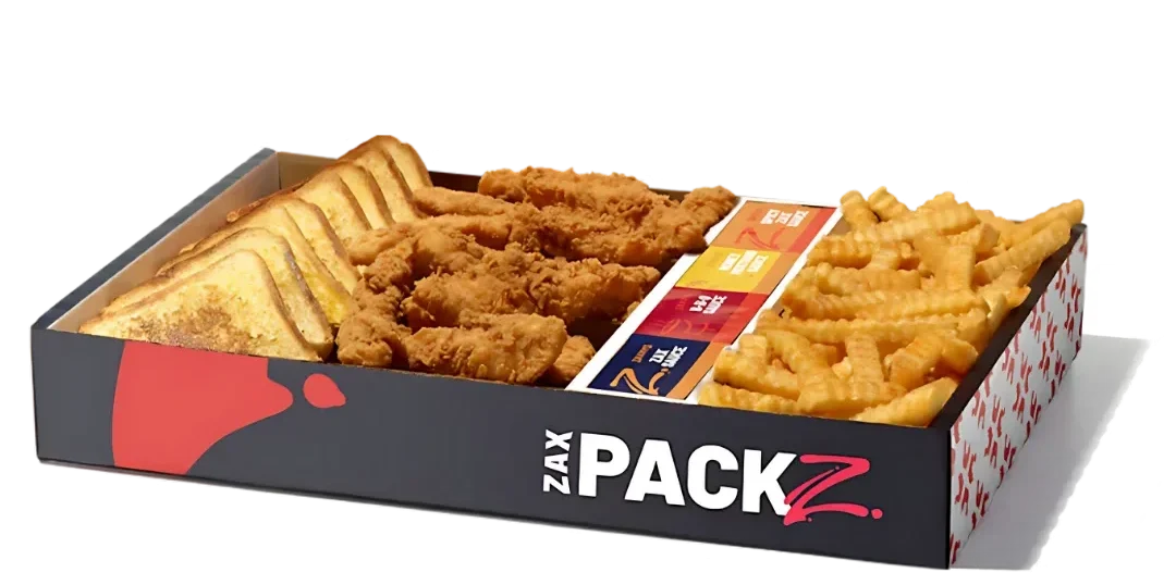 Zaxbys Family Meals & Deals Menu 2025 4 Chicken Fingerz & Tater Chips Zax Packz